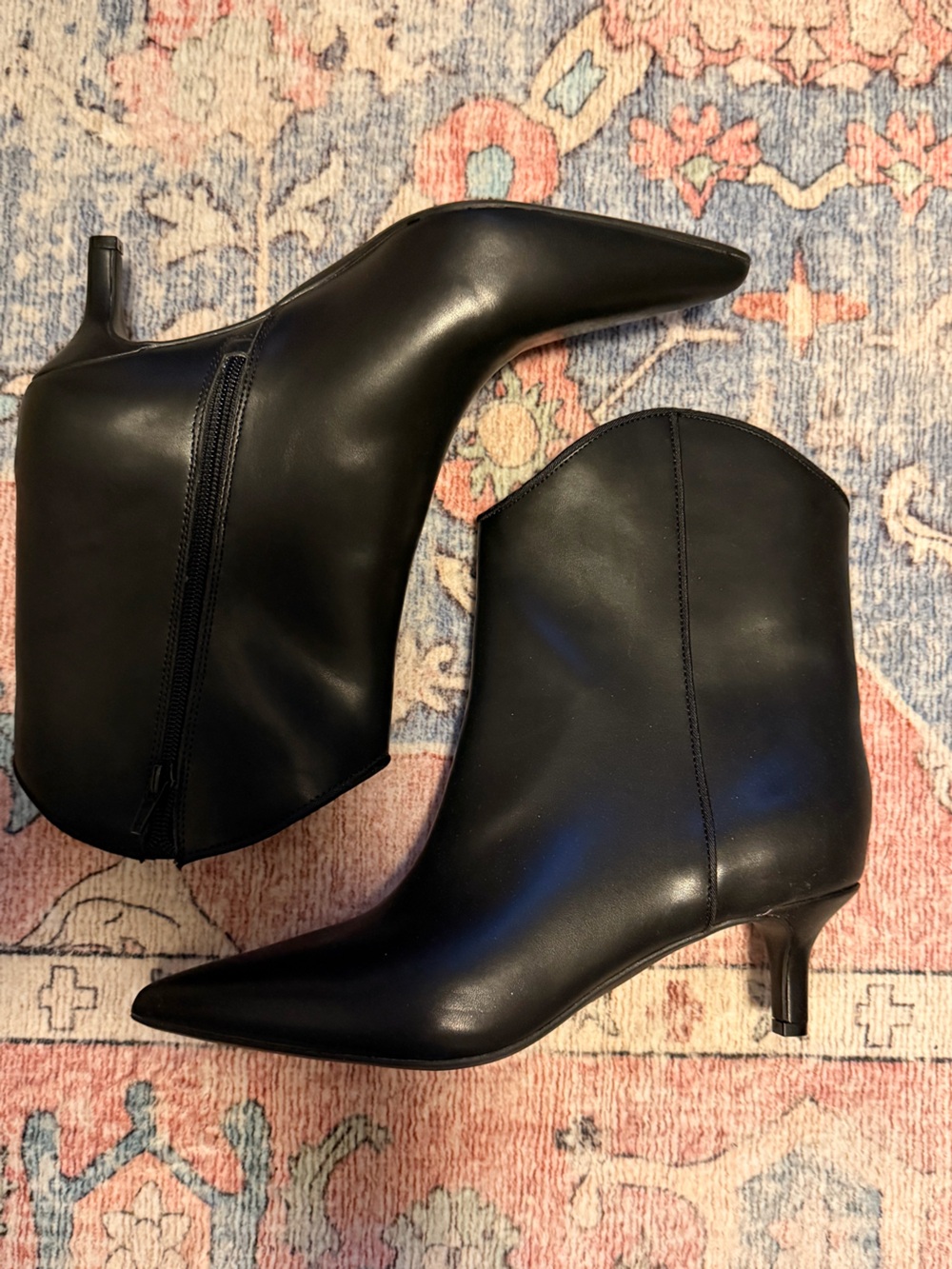Sleek Black Pointed-Toe Heeled Ankle Boots